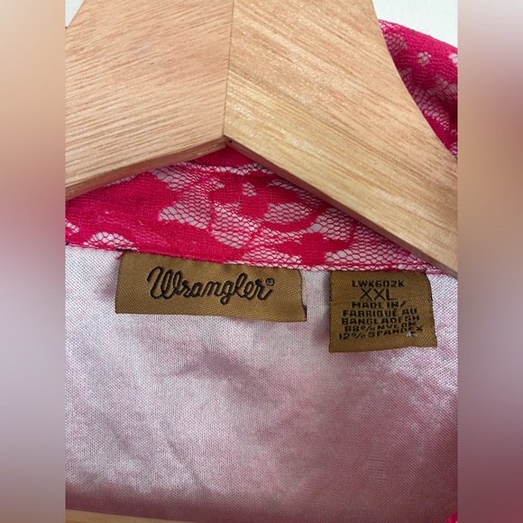 Wrangler Riding Top Women XXL Hot Pink Lace Rhinestone Snap Front - Picture 4 of 8